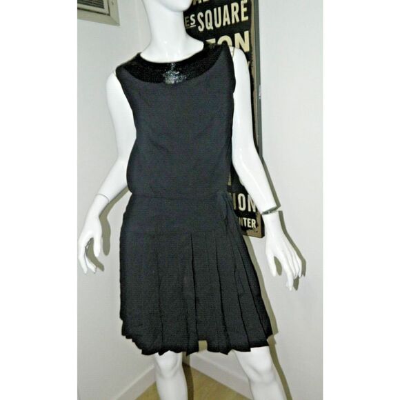 Pat Sandler For Highlight Dress Size 6 Black Beaded Collar 60s Couture LBD - Picture 3 of 11